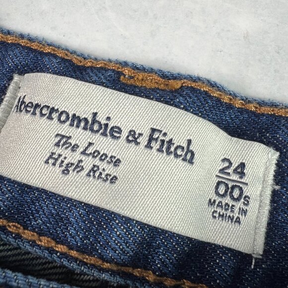 Abercrombie Fitch Jeans Women's 26x28* Loose High Rise Dark Blue Denim Tag 24S - Picture 7 of 16